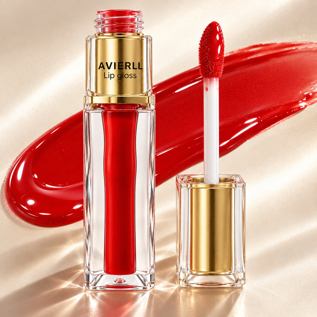 AVIERLL Red Lip Gloss applicator and swatch