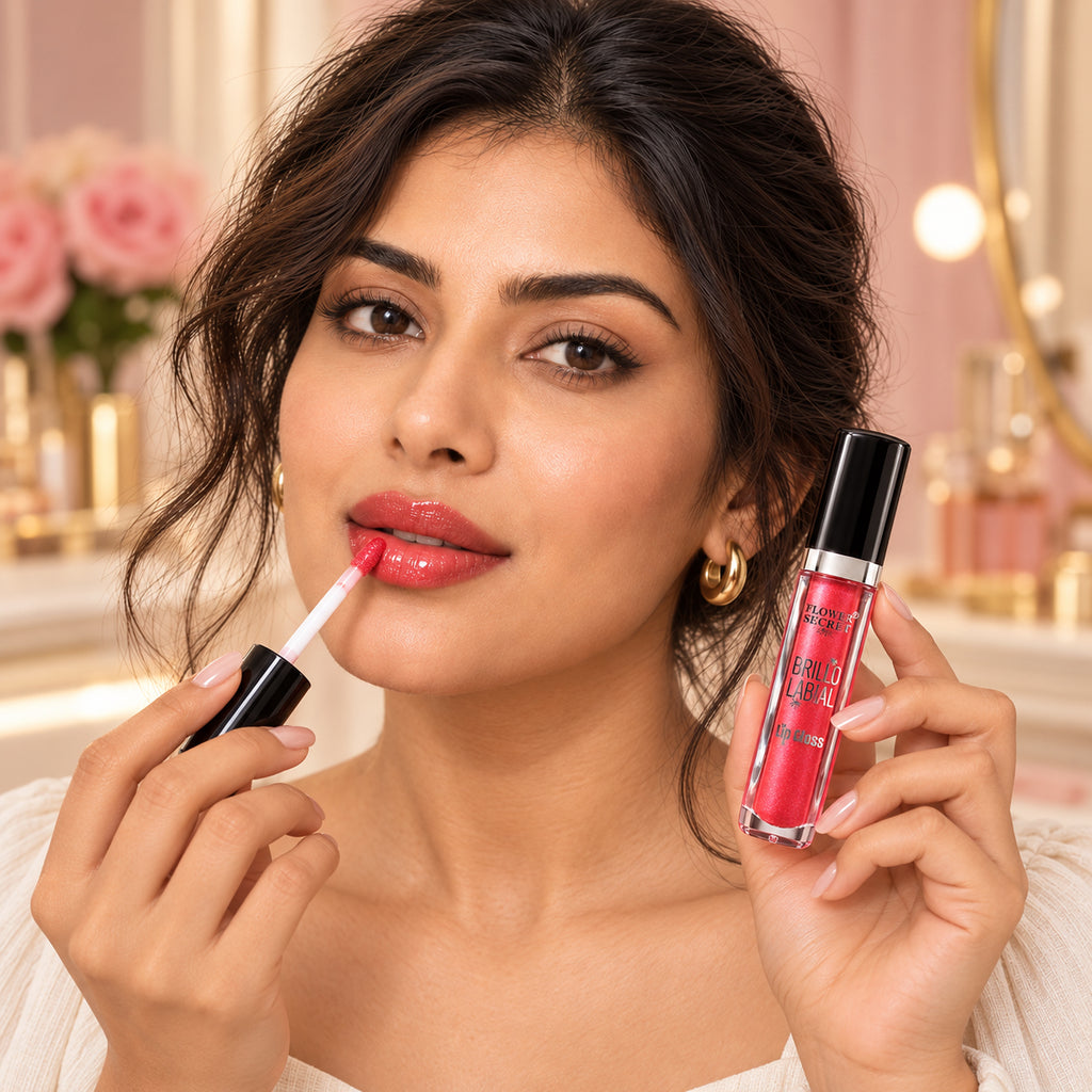 Model applying Flower Secret Lip Gloss Shade 12