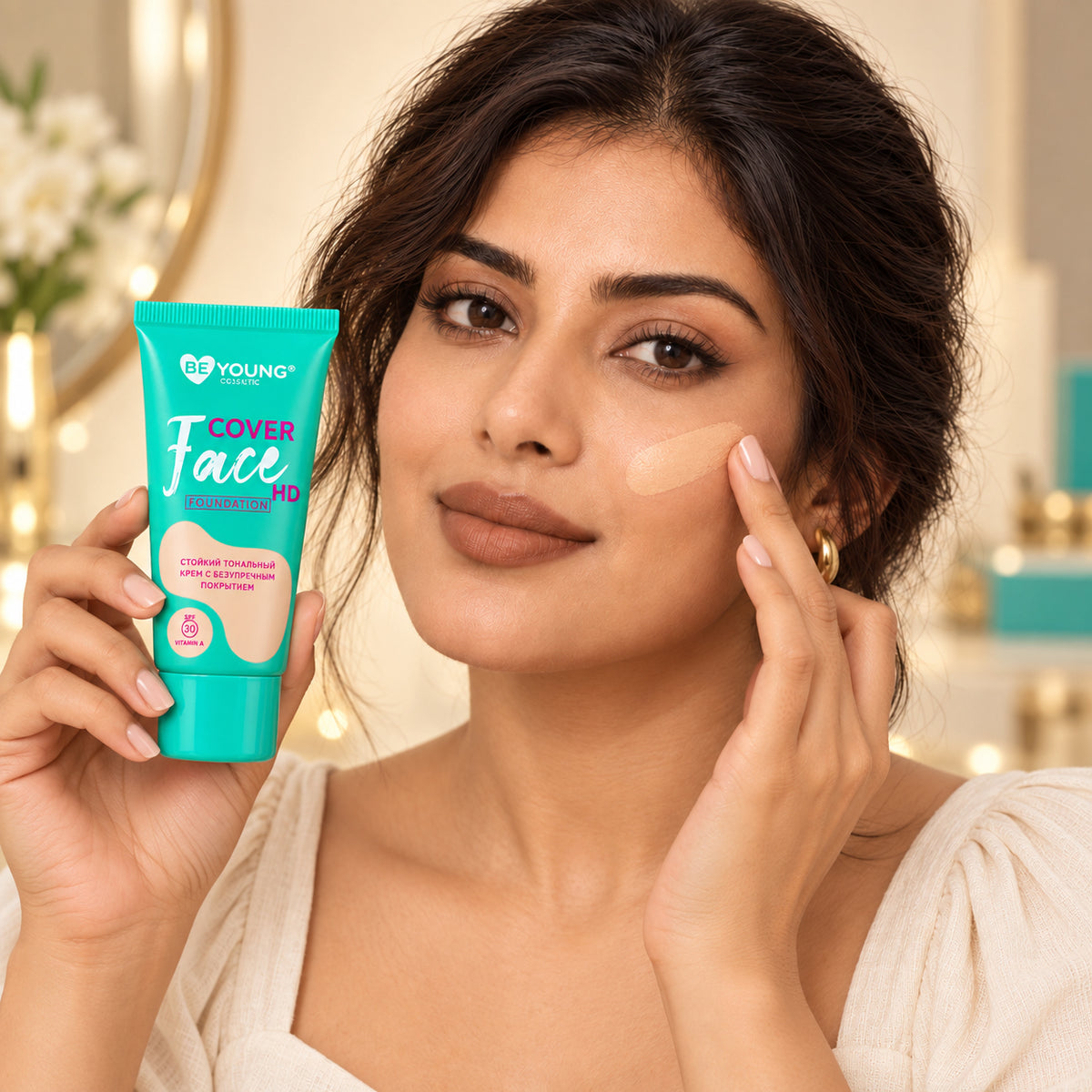 Model applying BE YOUNG Cover Face HD Foundation