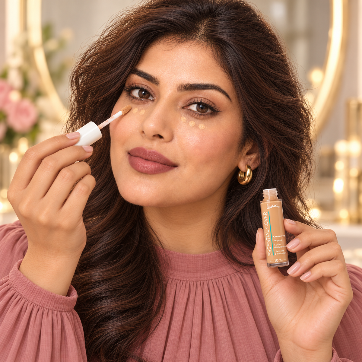 Model applying Luisana Essential Cover Concealer – lifestyle