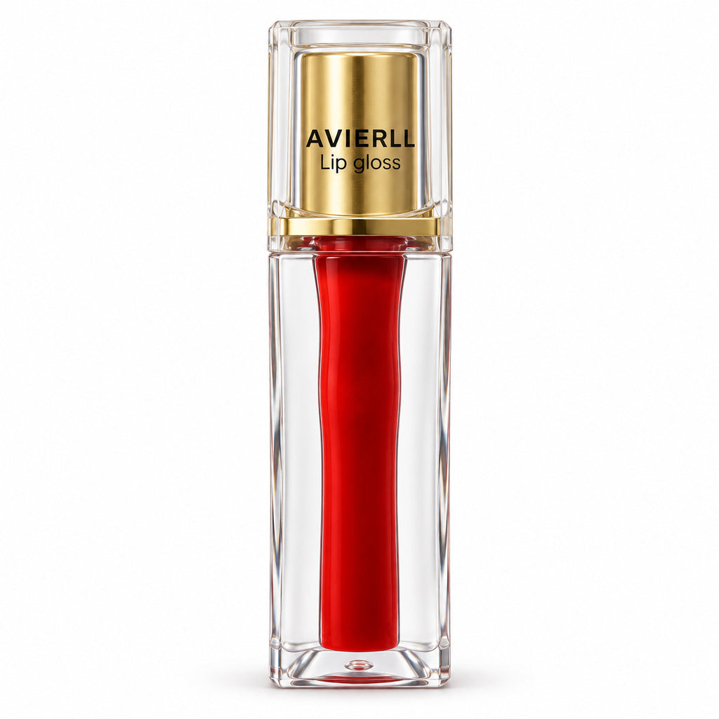 AVIERLL Red Lip Gloss pack shot in crystal bottle