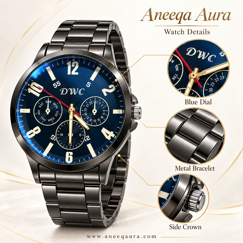 DWC Men's Chronograph Watch | Blue Dial Gunmetal
