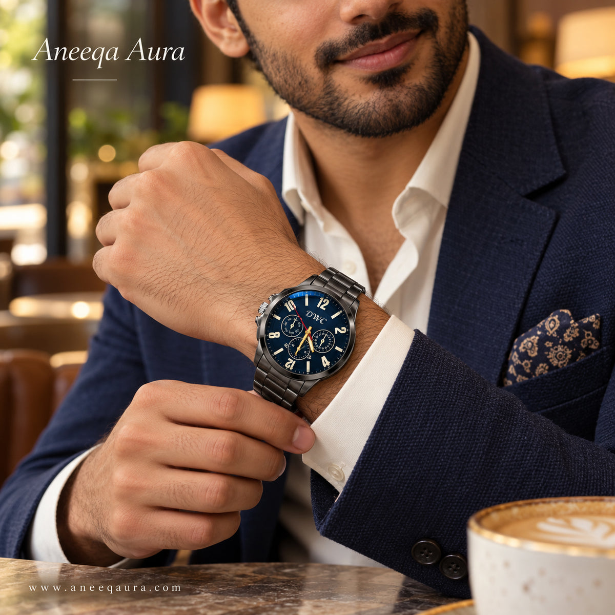 DWC Men's Chronograph Watch | Blue Dial Gunmetal