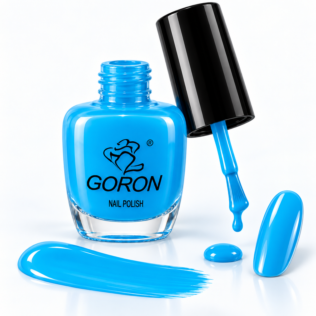 Goron Sky Blue nail polish close-up with swatch