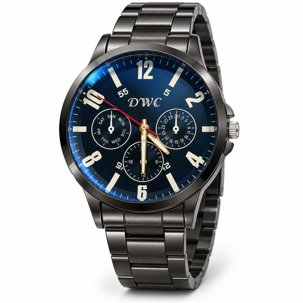DWC Men's Chronograph Watch | Blue Dial Gunmetal