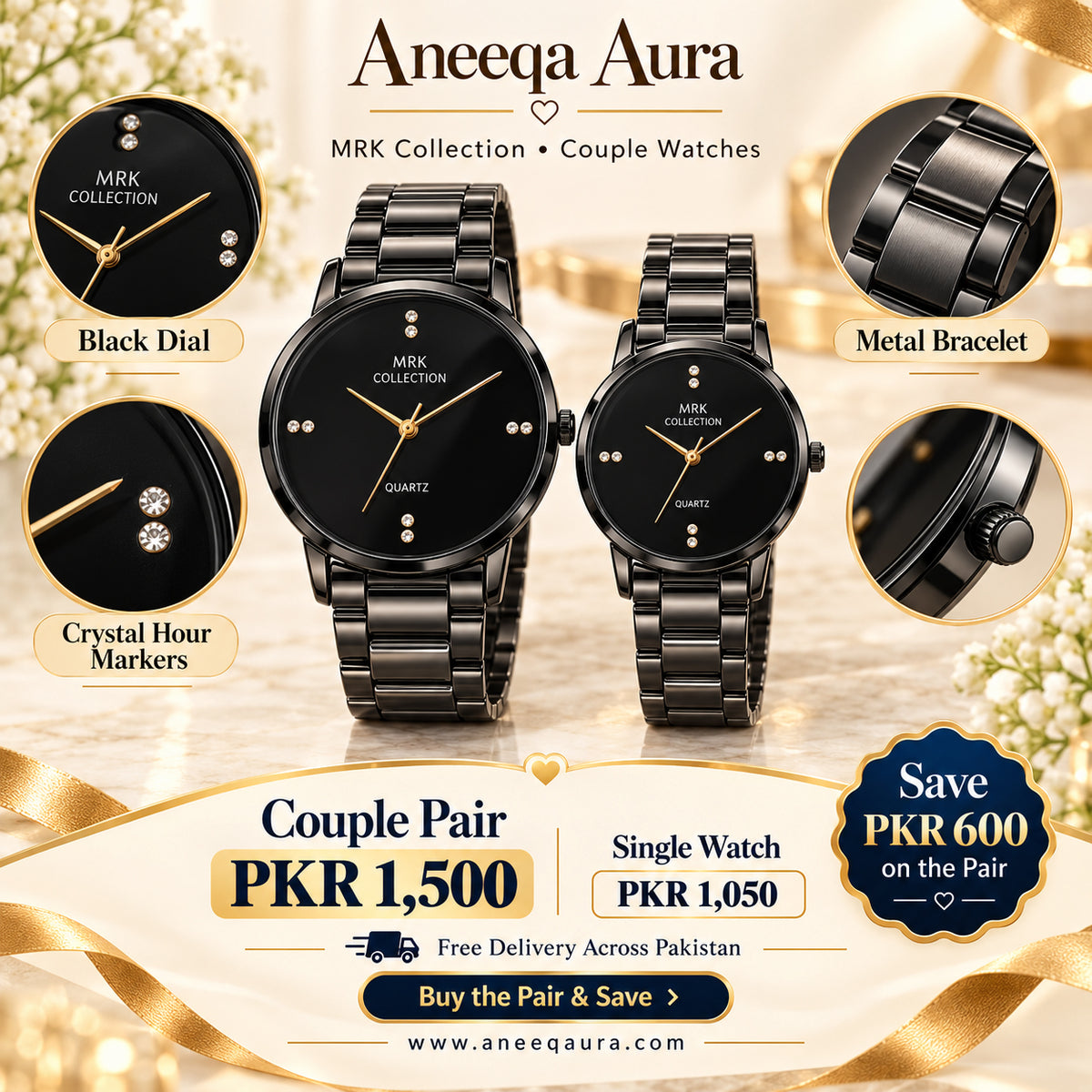 MRK Collection Couple Watch | Black Quartz
