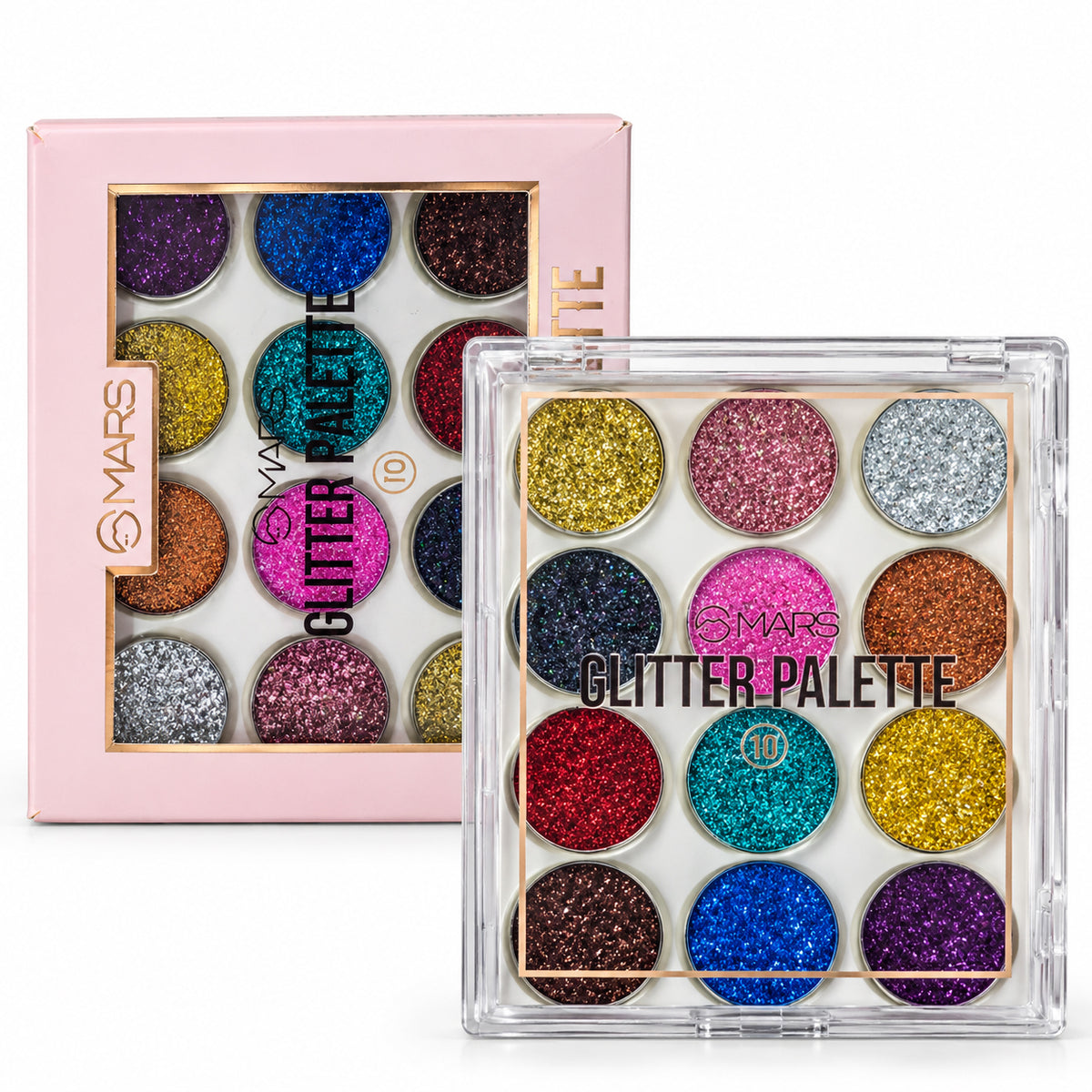 MARS Glitter Palette 12 shades set with pink box