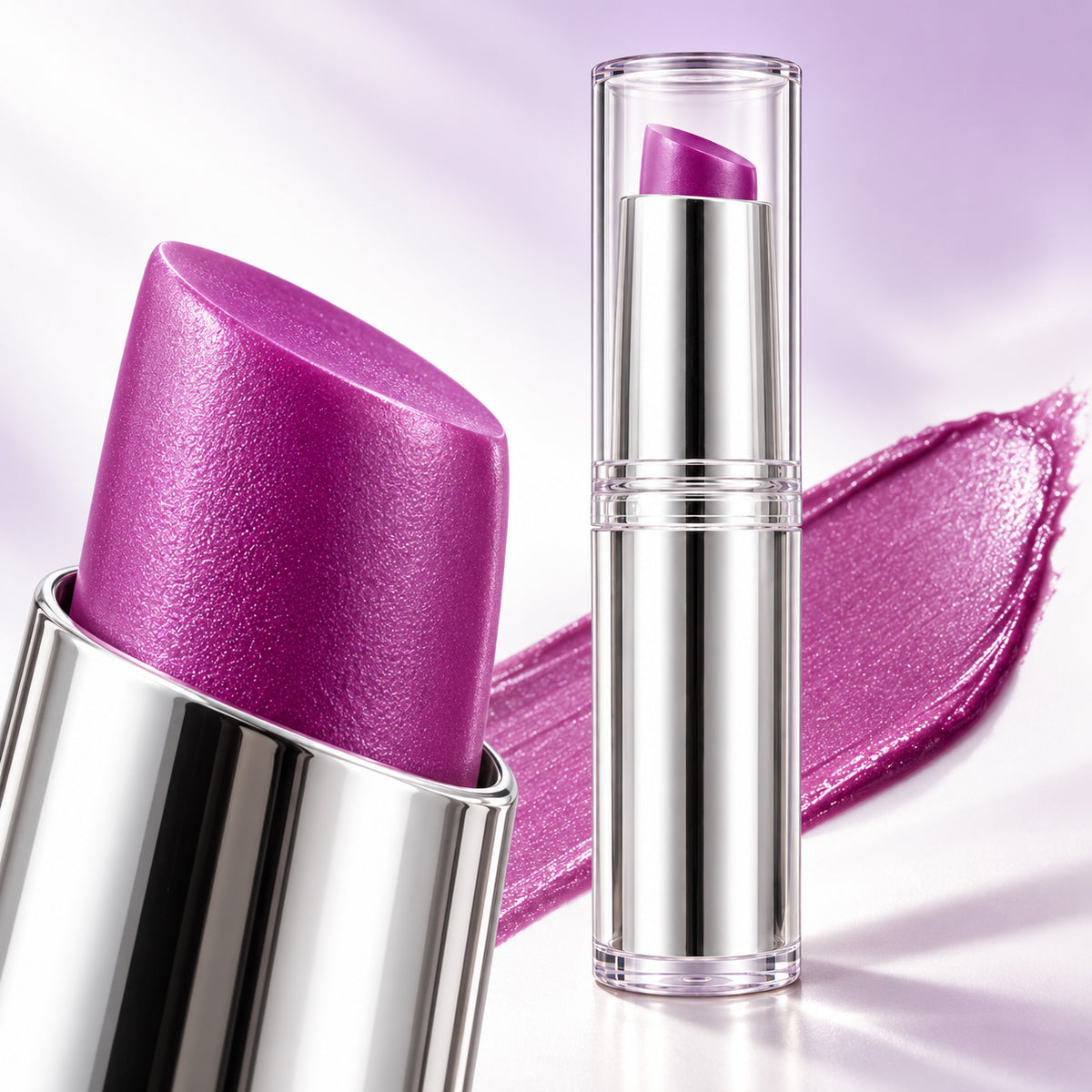Just Kolour Mauve Metallic Lipstick open with purple swatch